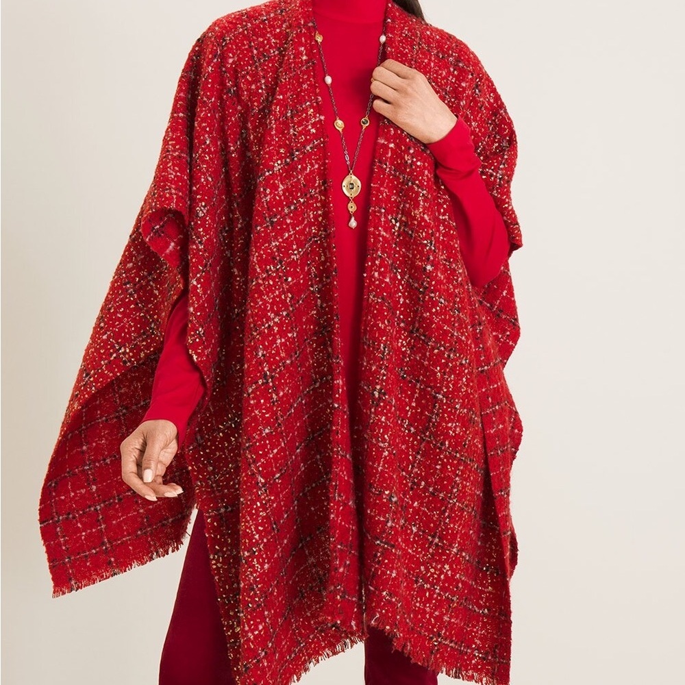Chico’s Plush Tweed Shine Ruana Wrap